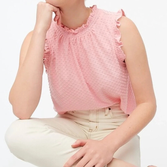 J. Crew pink Swiss dot smocked neck tank top size  XS sleeveless Shirt - Picture 1 of 6